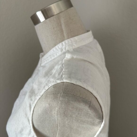 Made in Italy Sleeveless White Blouse Round Split Neck 120 Lino Minimalist Airy - Picture 8 of 11